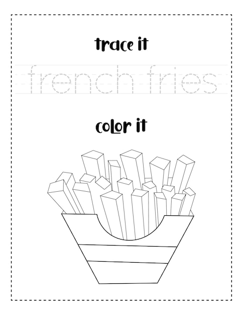 handwriting word tracing and color french fries handwriting practice for kids