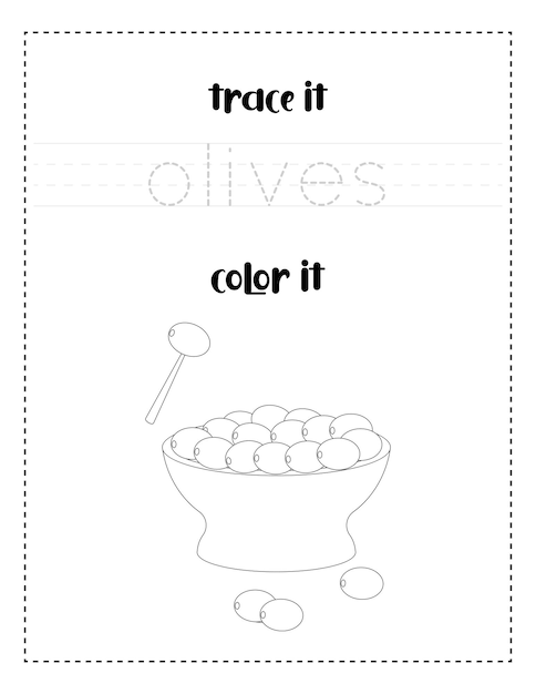 handwriting word tracing and color picked olives handwriting practice for kids