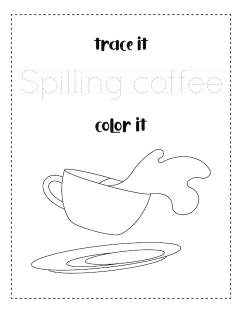 handwriting word tracing and color spilling coffee handwriting practice for kids