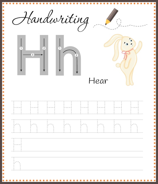 Handwriting workbook for children Worksheets for learning letters Activity book for kids Educational pages for preschool Letter H