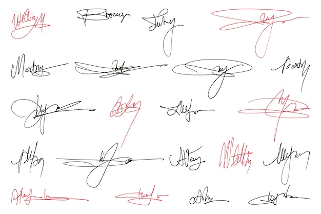 Handwritten collection of fake scribble signature in ink