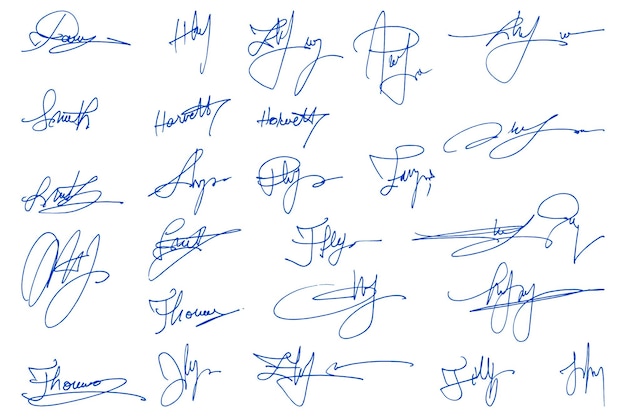 Handwritten collection of fake scribble signature in ink