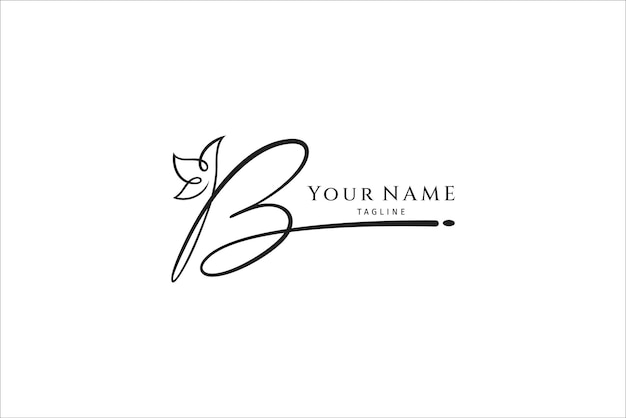 Handwritten initial letter B simple signature vector logo with flower shape variation