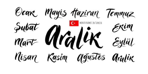 The handwritten names of the months in Turkish