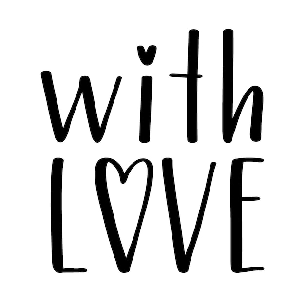 Handwritten phrase With love. Hand lettering. Black and white vector silhouette isolated on white