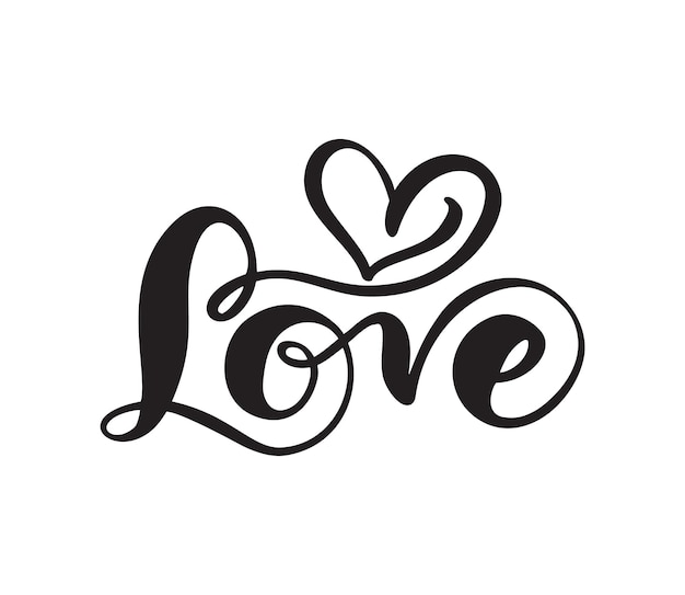 Handwritten vector Laser cut logo text LOVE and heart Happy Valentines day card, romantic quote for design greeting card