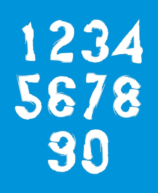 Handwritten white vector numbers, stylish numbers set drawn with ink brush.