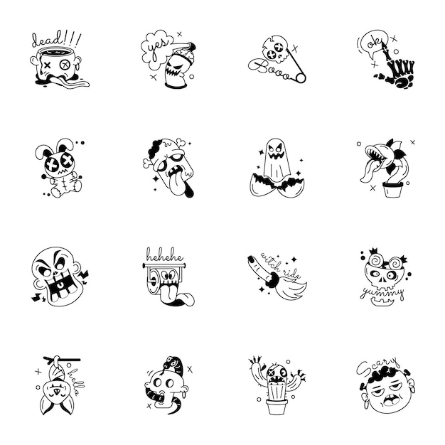 Handy Collection of glyph Style Horror Stickers