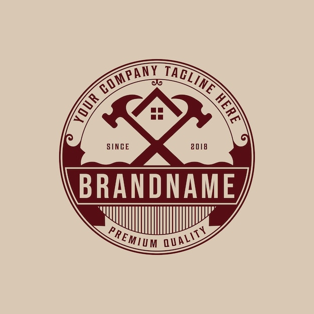 Handyman construction tools service and repair retro vintage logo design