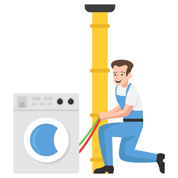 Handyman makes house repair works, Automatic Washing Machine Drainage Repair, Plumber equipmet