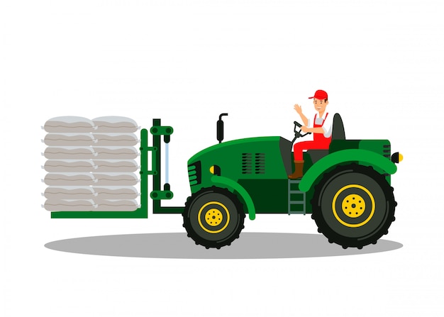 Handyman in Mechanical Loader Flat Illustration