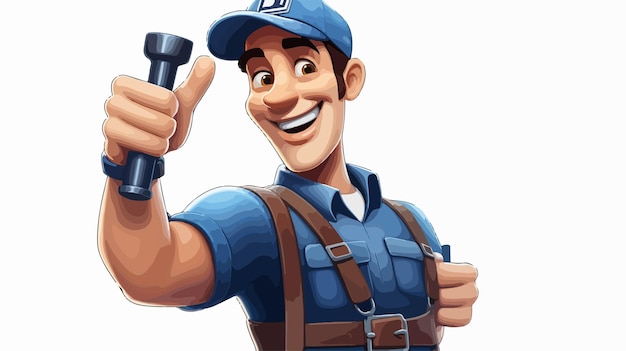 Vector handyman plumber cartoon character holding a plunger