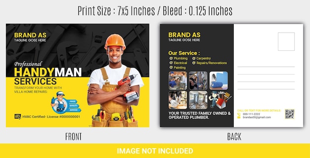 Vector handyman service postcard template