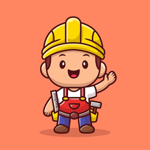 Handyman With Ruler And Hammer   Icon Illustration. People Profession Icon Concept   .   