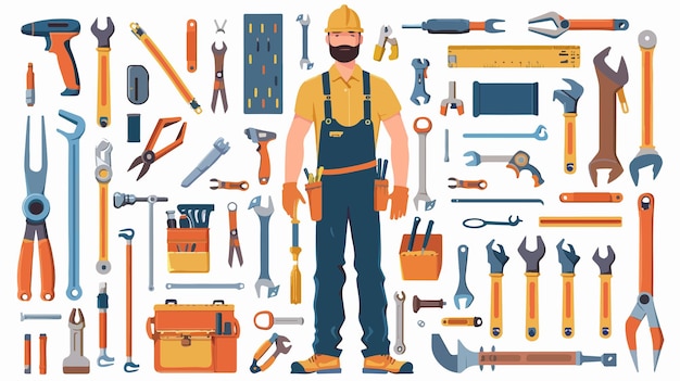 Vector handyman with tools in stylish interior setting