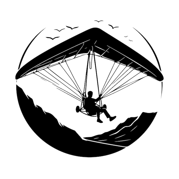 Vector hang glider skydiving silhouette vector illustration