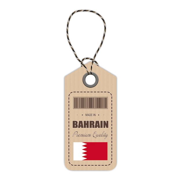 Hang Tag Made In Bahrain With Flag Icon Isolated On A White Background Vector Illustration