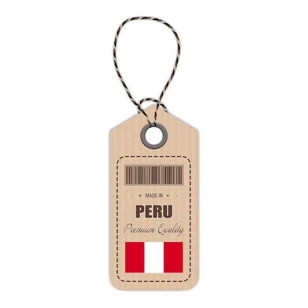 Hang Tag Made In Peru With Flag Icon Isolated On A White Background Vector Illustration