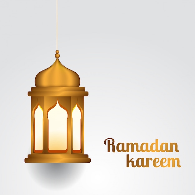 Hanged realistic golden lantern islamic