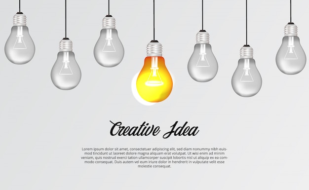 Hanging 3D light lamp for brainstorming creative idea solution illustration concept