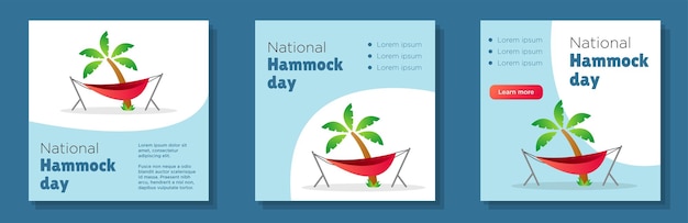 Hanging bed social media post banner set national hammock day 2022 advertisement concept 22 July