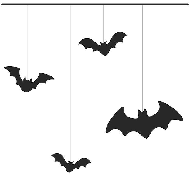 Vector hanging black bat pattern isolated on white background