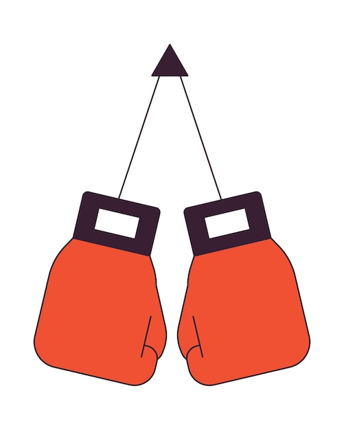 Hanging boxing gloves flat line color isolated vector object Self defense Kickboxing power Editable clip art image on white background Simple outline cartoon spot illustration for web design