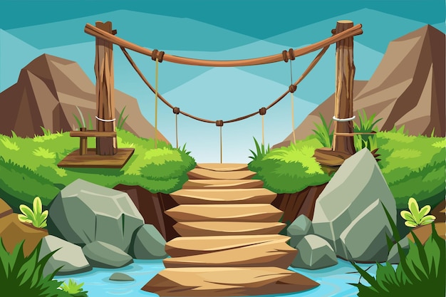 Vector hanging bridge vector illustration