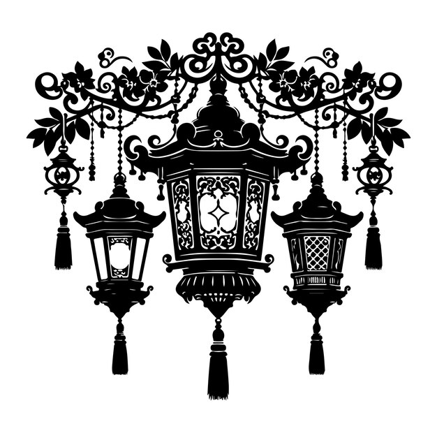 Hanging lantern Silhouette vector illustration design