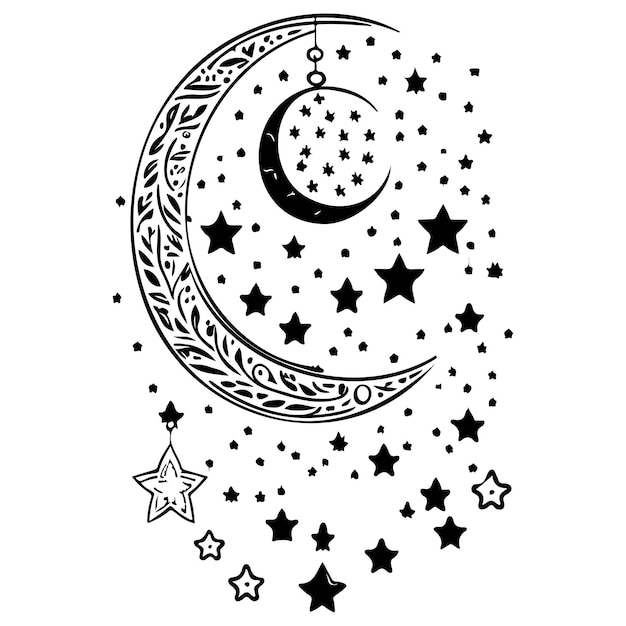 hanging moon star Ramadan illustration sketch draw