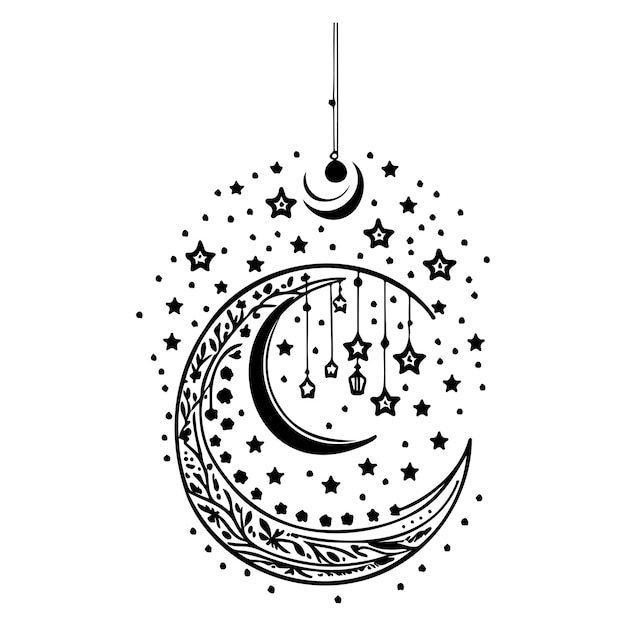 hanging moon star Ramadan illustration sketch draw