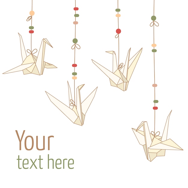 Vector  hanging origami paper cranes