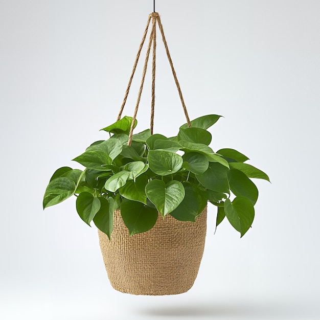 Hanging plant in a woven pot