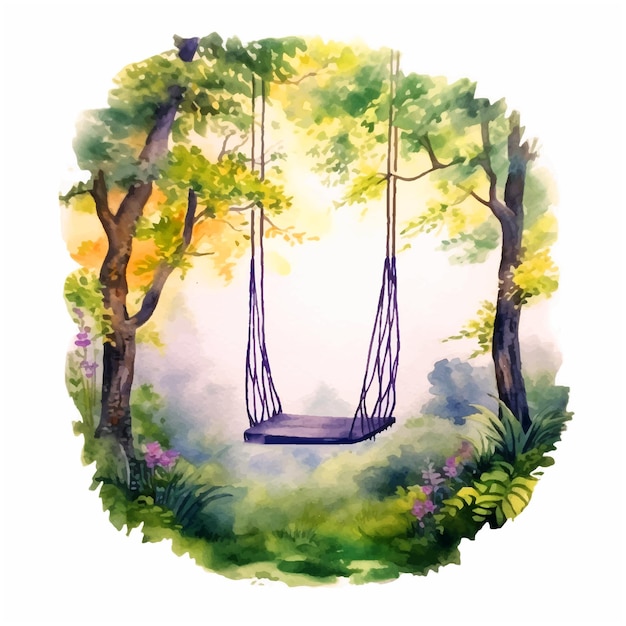 Hanging swing chair watercolor paint ilustration