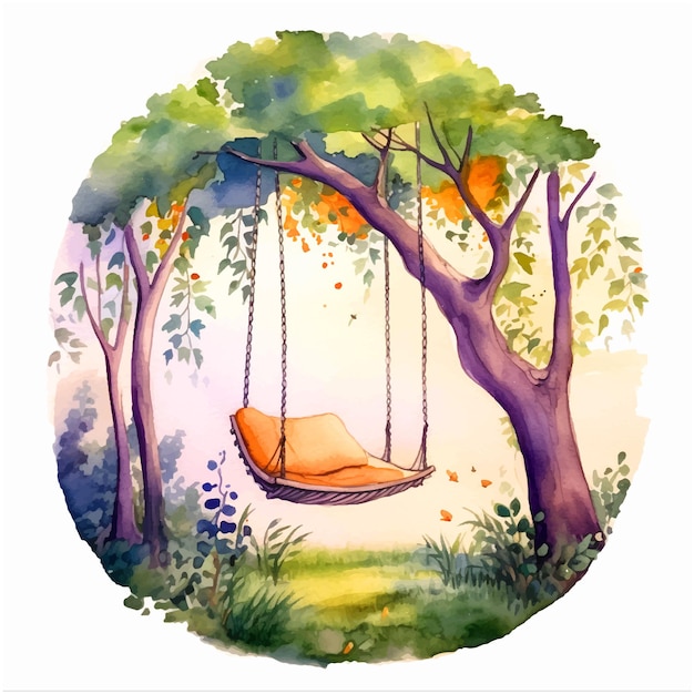 Hanging swing chair watercolor paint ilustration