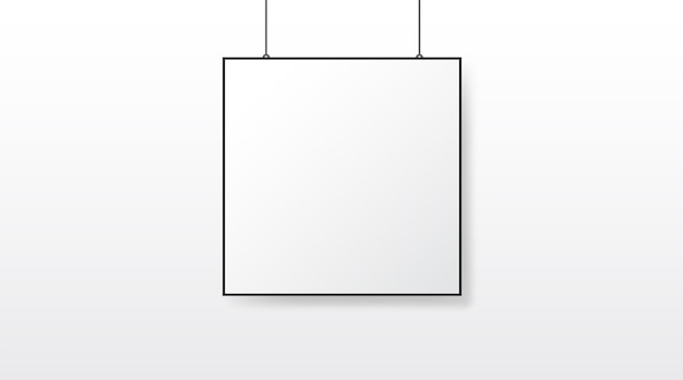 Hanging White Blank Square Canvas Branding Display Mockup Illustration