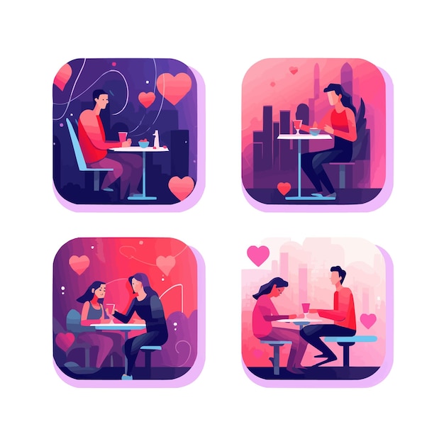 Hangouts abstract concept vector illustration set Friends meeting romantic blind date leisure time soul mate romantic relationship love story Valentine day restaurant abstract metaphor