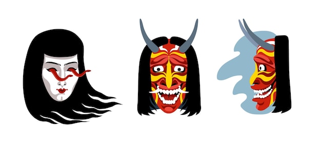 Hannya Japanese theatrical masks of an angry jealous woman Demon Monster