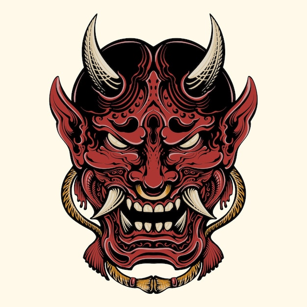 Hannya Mask Japanese Oni Devil Oriental Horror Art Grunge Vintage Old School illustrationonni mask