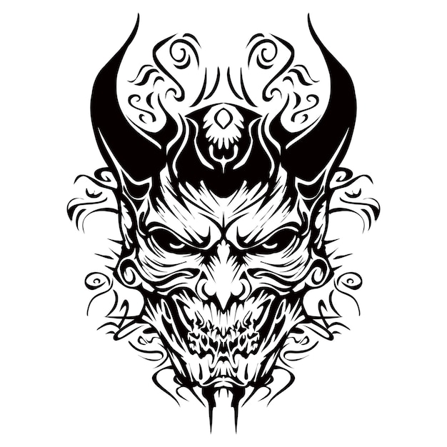 Hannya Mask Outline Drawing