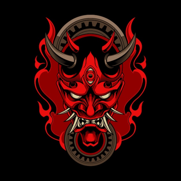 Hannya the traditional japanese demon Oni mask with fire