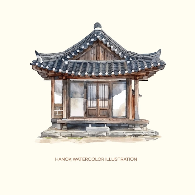 Hanok Watercolor Illustration