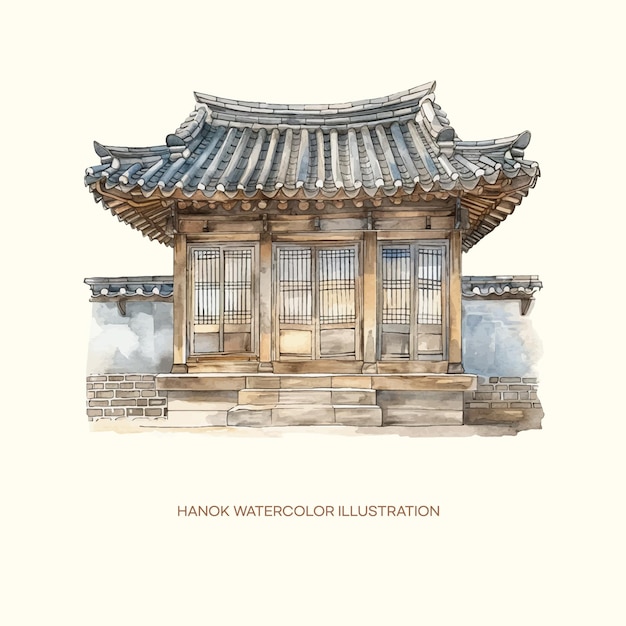 Hanok Watercolor Illustration