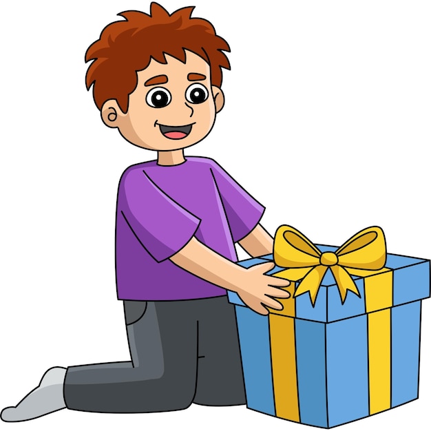 Hanukkah Boy with Gift Cartoon Colored Clipart