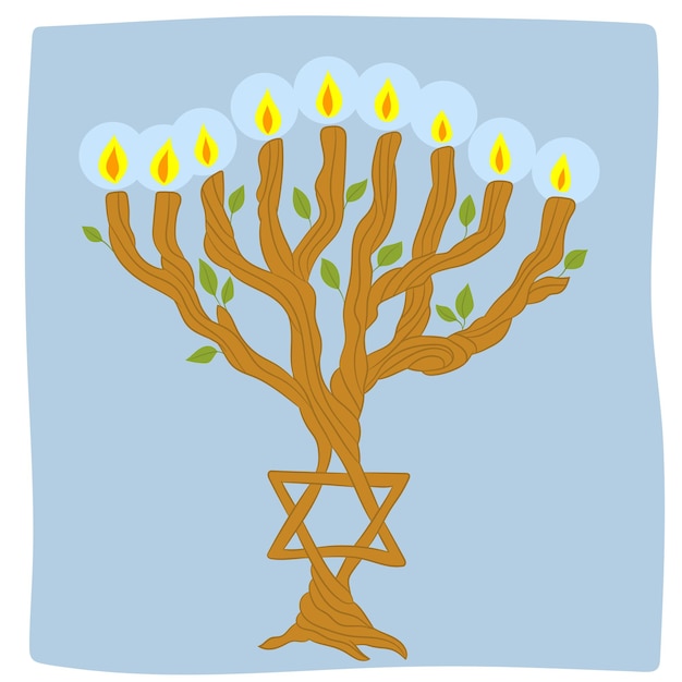 Hanukkah candlestick in the form of intertwining branches of an olive tree with buds.