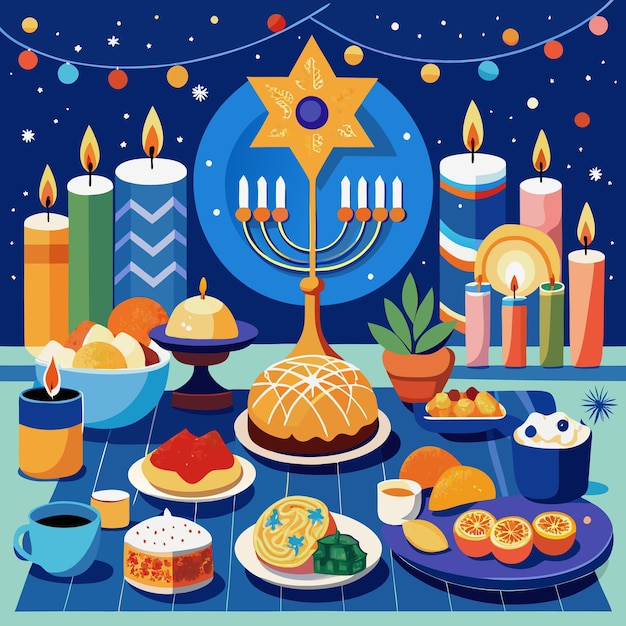 Vector hanukkah celebration scene illustration artwork