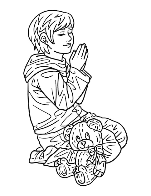 Hanukkah Child Praying Isolated Adults Coloring