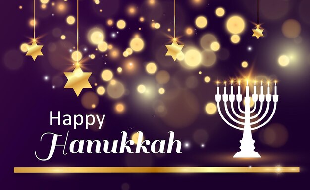 Vector hanukkah greeting card on a beautiful background with stars of david and an israeli candlestick