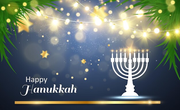 Vector hanukkah greeting card on a beautiful background with stars of david and an israeli candlestick