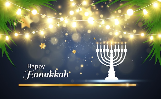 Vector hanukkah greeting card on a beautiful background with stars of david and an israeli candlestick